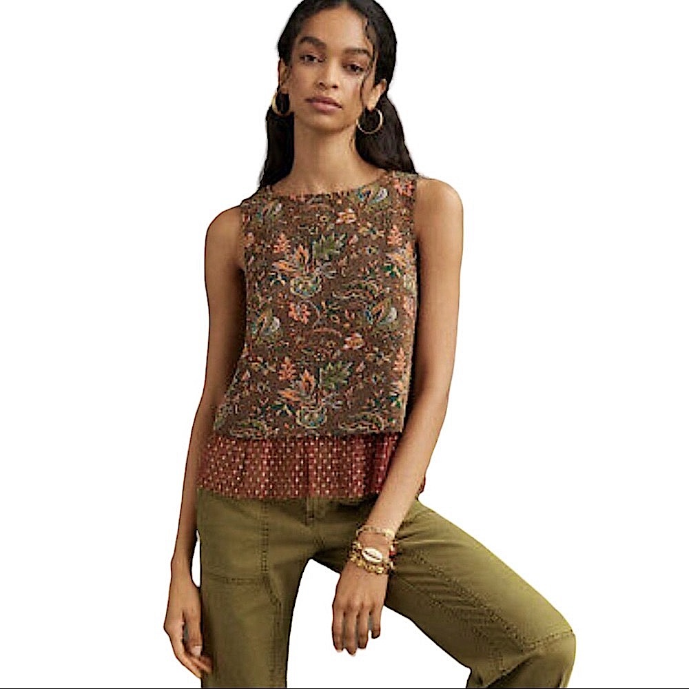 Eva Franco Anthropologie size small sleeveless  Jacquard top in fall colors NWT